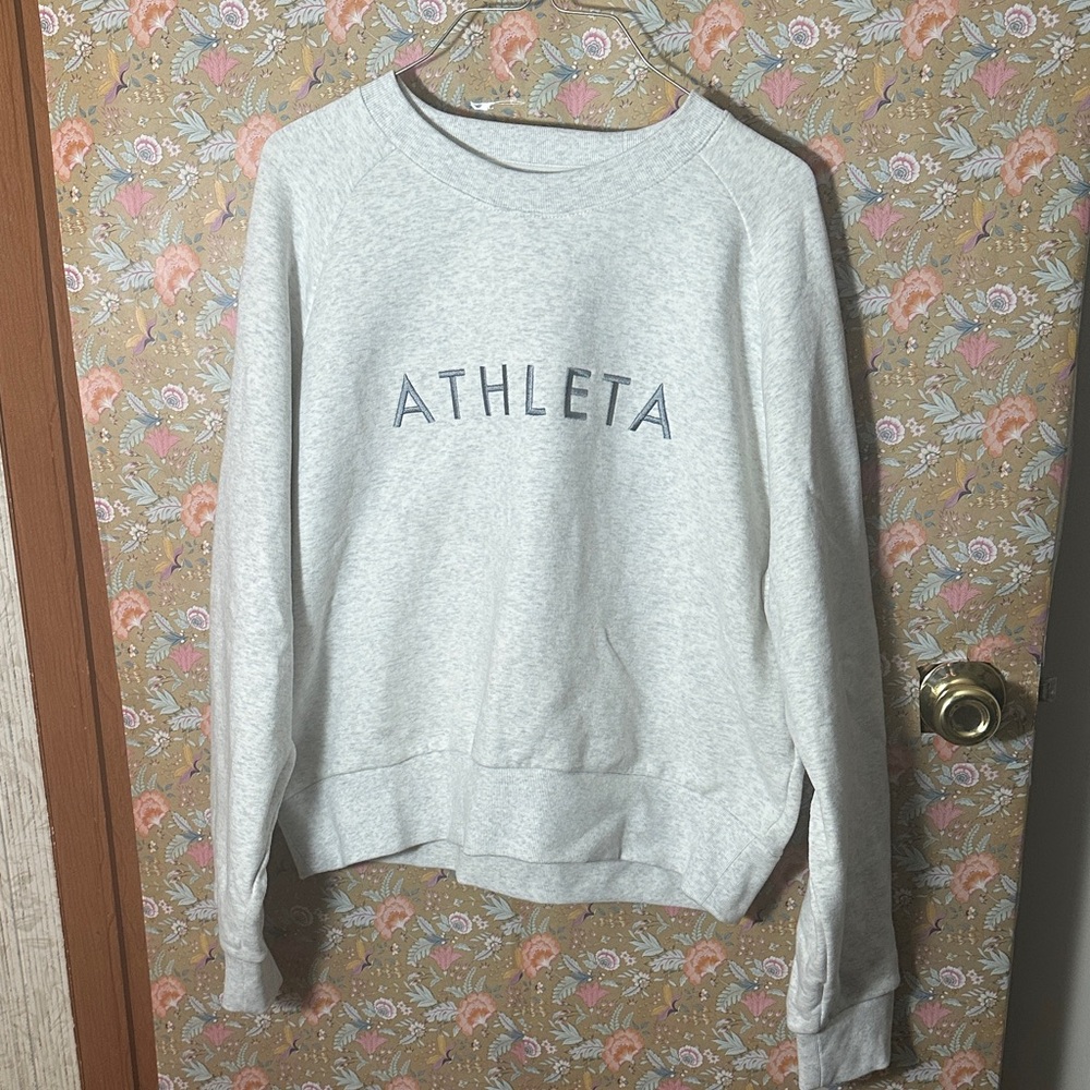 Athleta Light Gray Crewneck Sweatshirt with Navy Logo